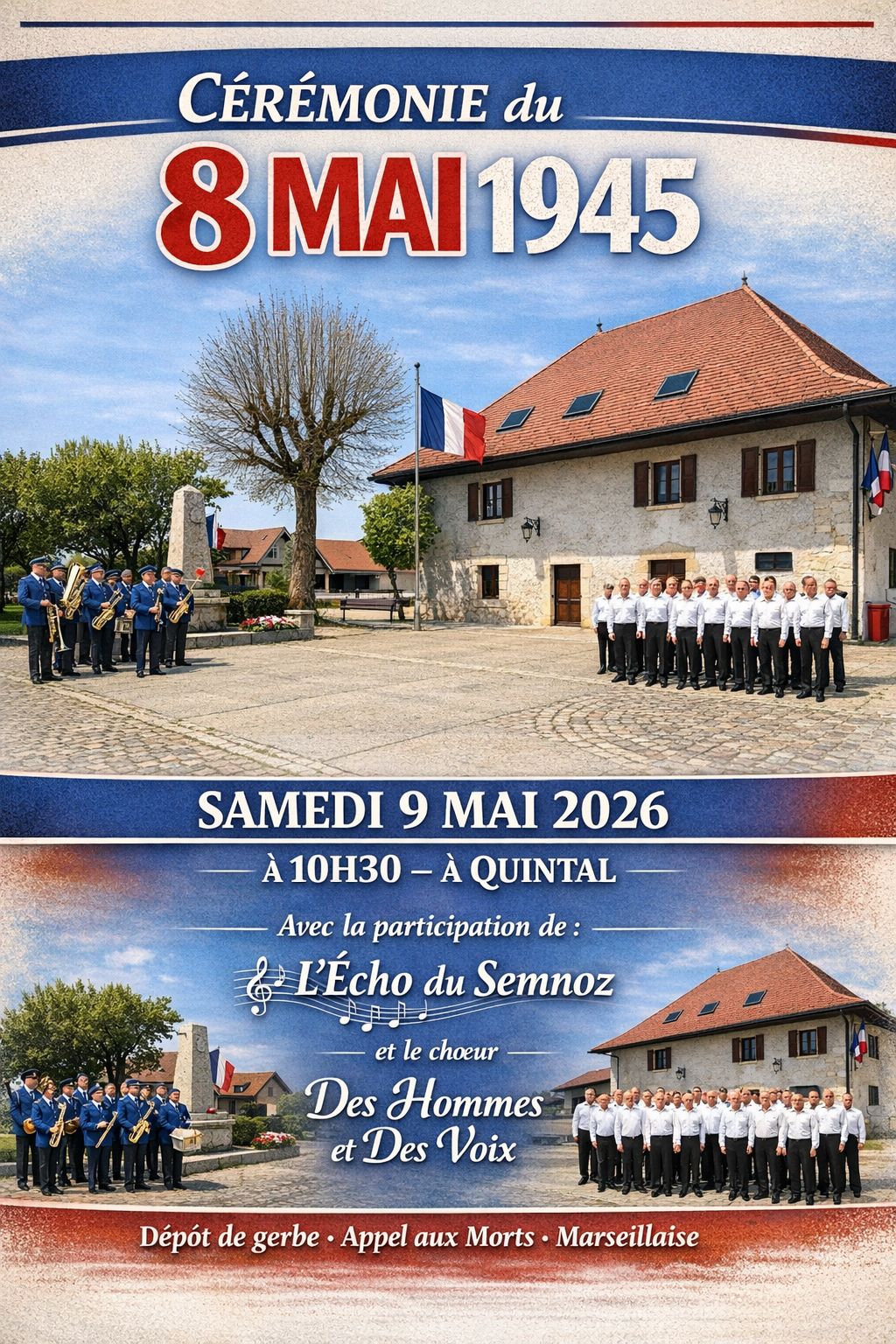 Cérémonie du 8 mai 1945 – Samedi 9 mai 2026 à 10h30 - Mairie de Quintal